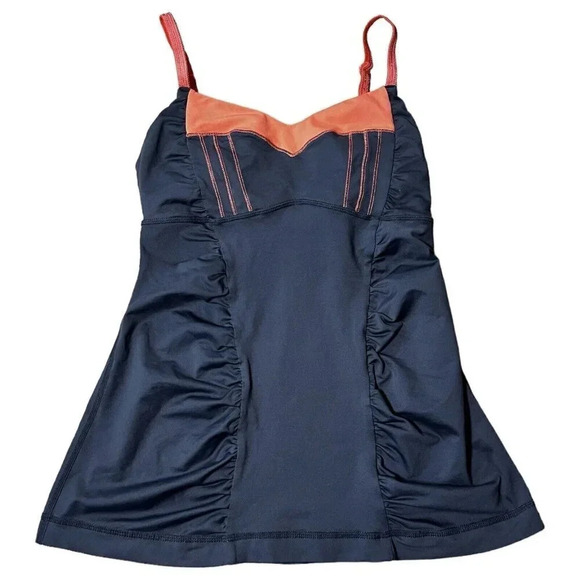 Lululemon Happy Heat Coral & Gray Luxtreme Ruched Strappy Tank Top Size 2 - Picture 1 of 8